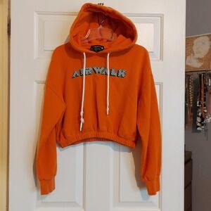 Forever 21 x Airwalk Orange Cropped Hoodie Graphic Logo Small Skate Streetwear
